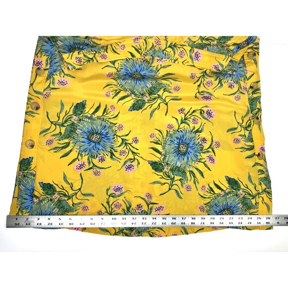 Madewell Silk Skirt Womens 12 Yellow Gold Floral Side Button Painted Blooms Midi - Picture 10 of 13